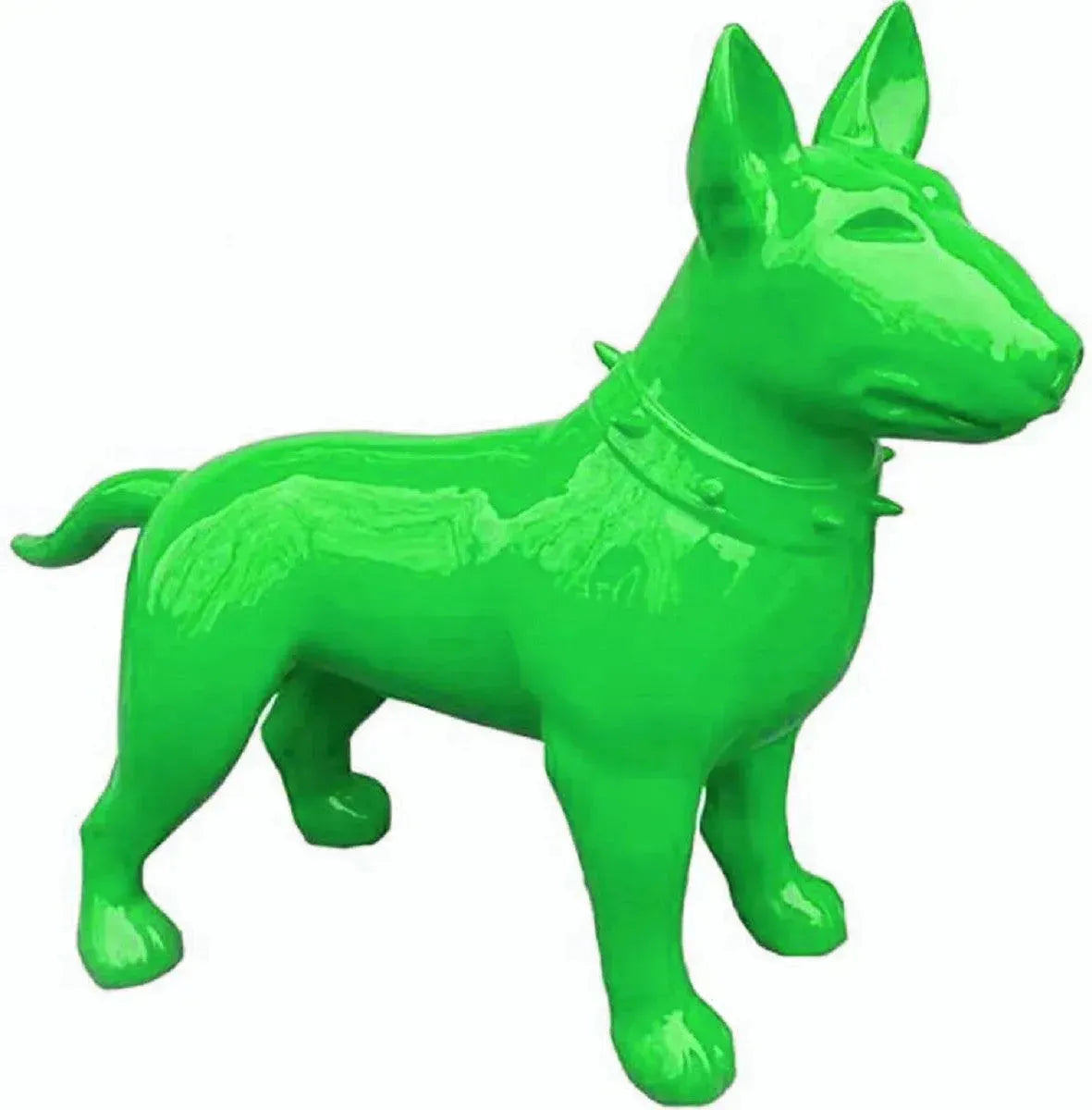 Luxuswerbung-White-Label-Skulptur-Hund-Bullterrier-Gruen - Luxuswerbung.de