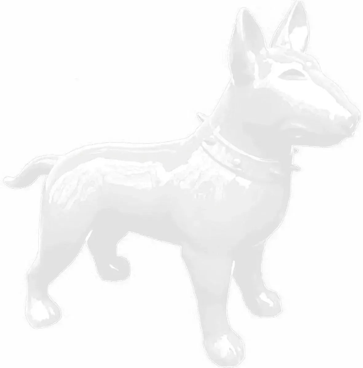 Luxuswerbung-White-Label-Skulptur-Hund-Bullterrier-weiss - Luxuswerbung.de