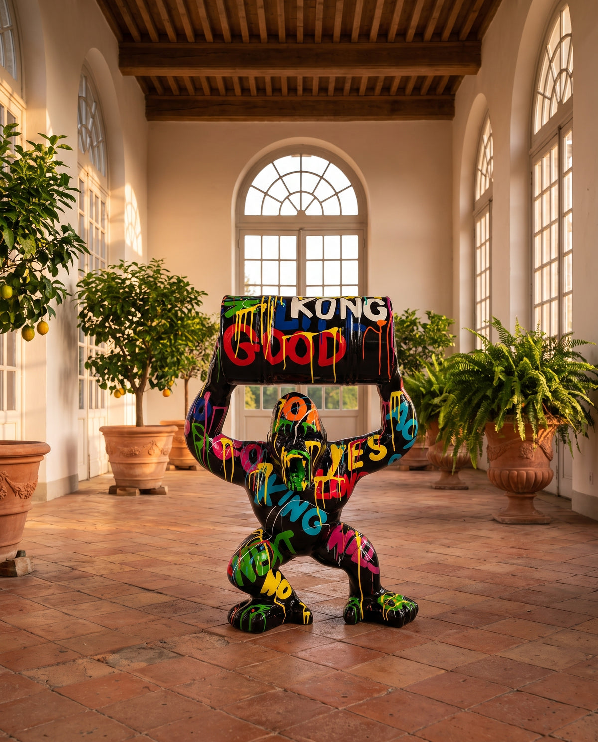 White-Label Gorilla mit Fass Graffiti - Ambiente