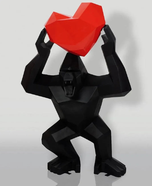 white-label-gorilla-mit-herz-skultur-schwarz-rot - Luxuswerbung.de