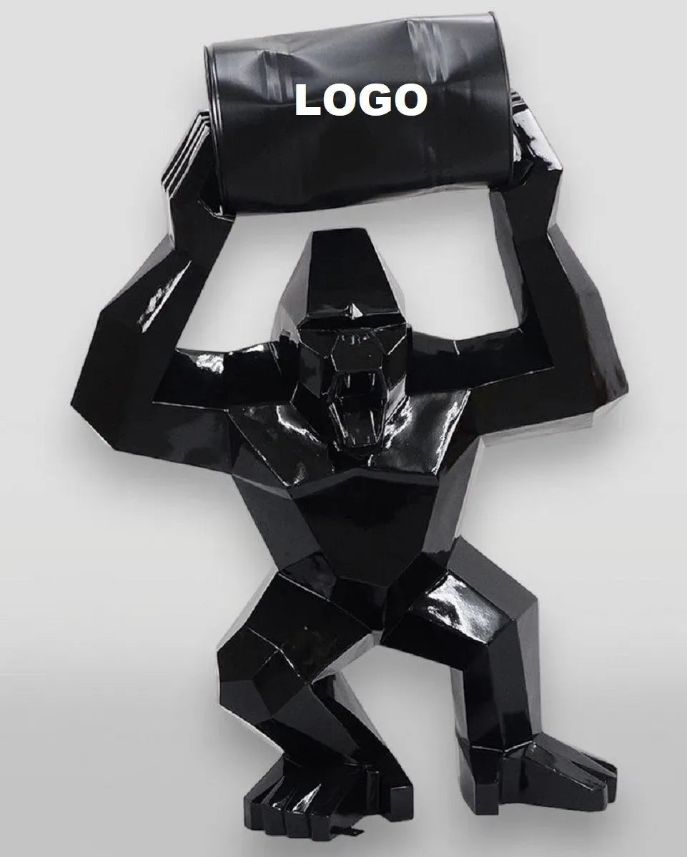 white-label-skultur-gorilla-mit-fass-schwarz-logo-beispiel-1 - Luxuswerbung.de